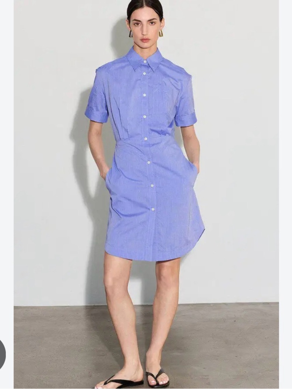 Callas Milano Satie Chambray Short -Sleeve Button-Front Mini Dress